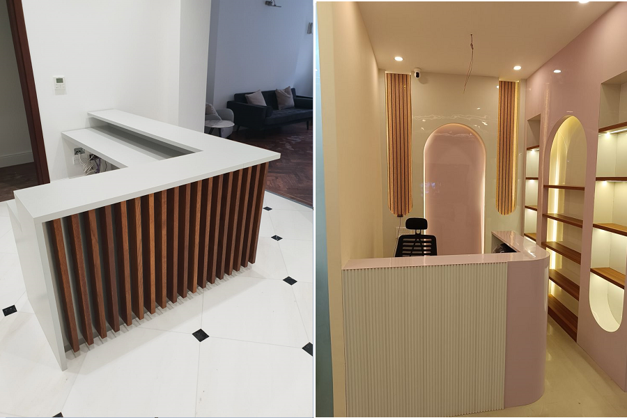Thi công quầy spa chữ L theo yêu cầu