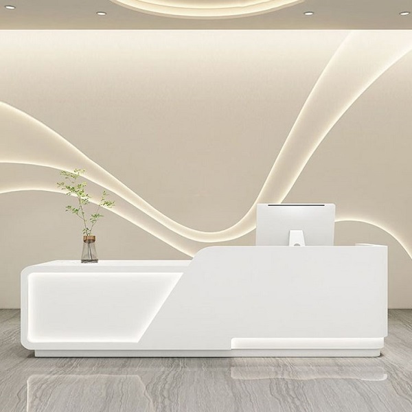 Quầy lễ tân full trắng sang trọng QLT012