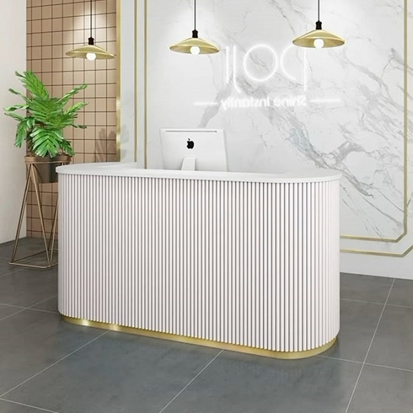 Quầy lễ tân spa bo tròn ốp lam QLT016