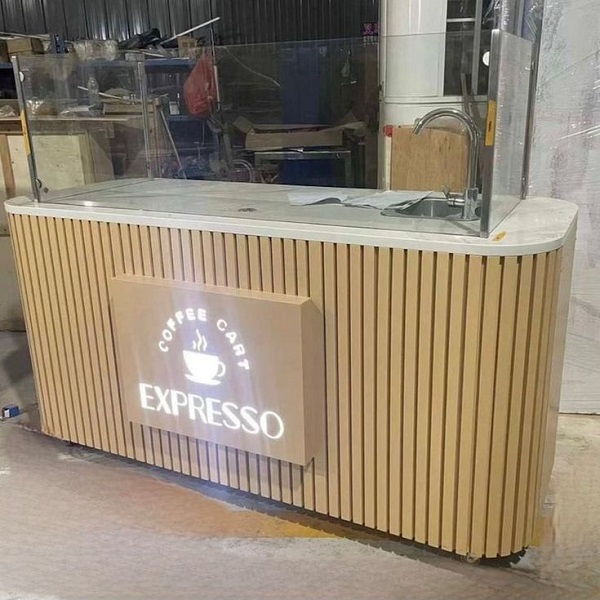 Quầy pha chế bo cong ốp lam QB002