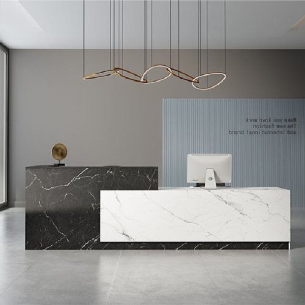 Quầy tiếp tân vân đá trắng đen QLT033