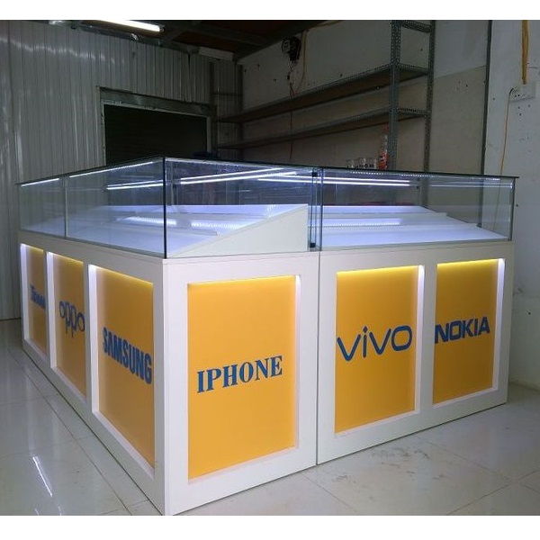 Tủ trưng bày điện thoại chữ L 1m8 x 2m TTB051